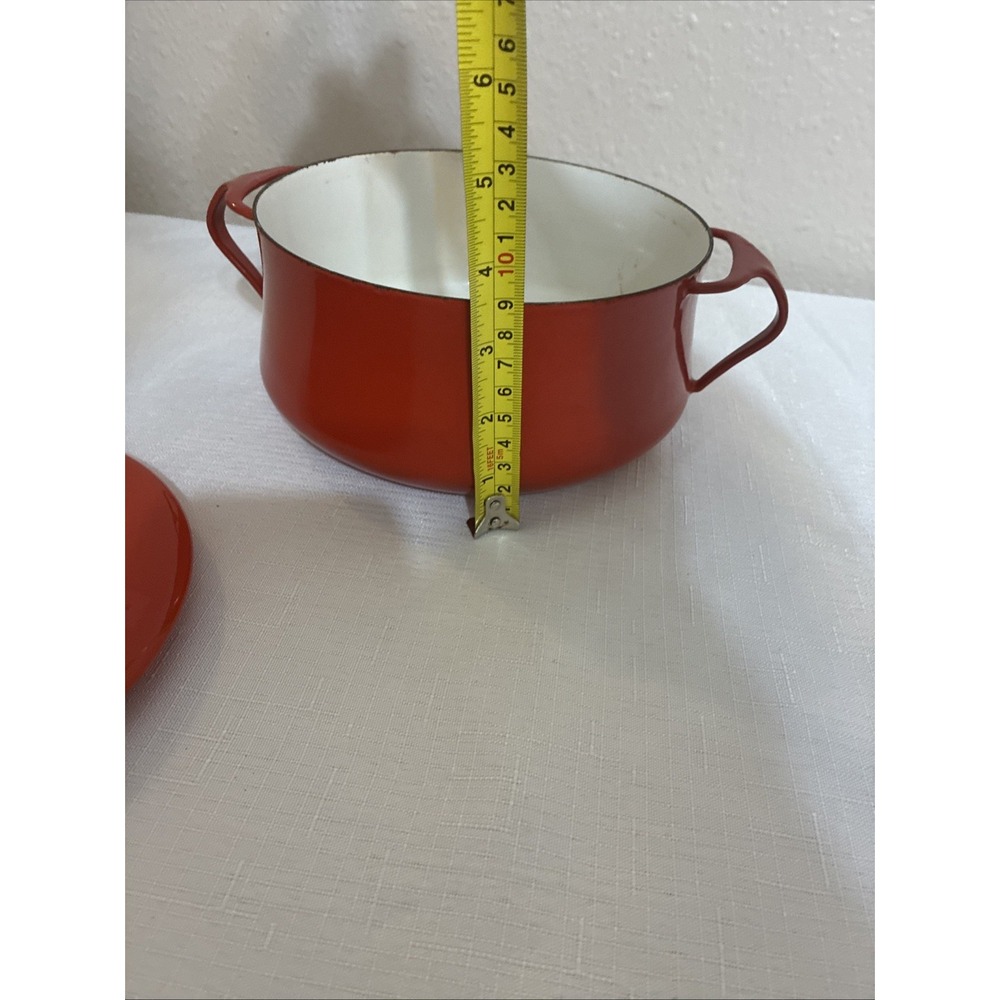 Vintage MCM Dansk 2 QT Red Enamel Kobenstyle Dutch Oven Pot With Trivet Lid - Picture 14 of 14
